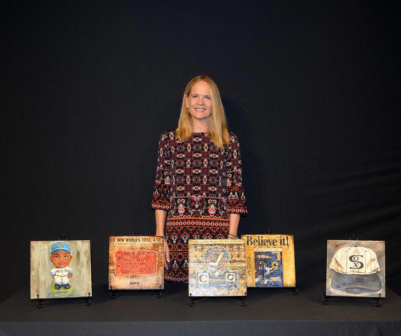 Lindsay Frost, mother of White Sox pitcher Lucas Giolito, was commissioned by the team to paint five works of art depicting representations of Sox history. (Darren Georgia / HANDOUT)