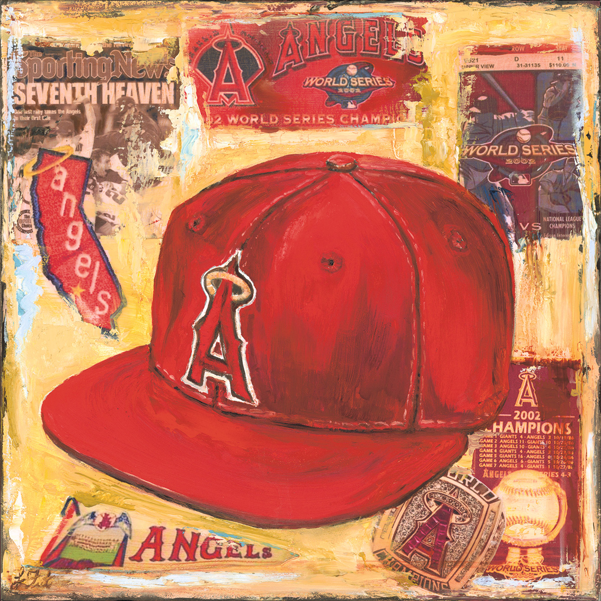 2002 Angels World Series Cap Canvas by Lindsay Frost